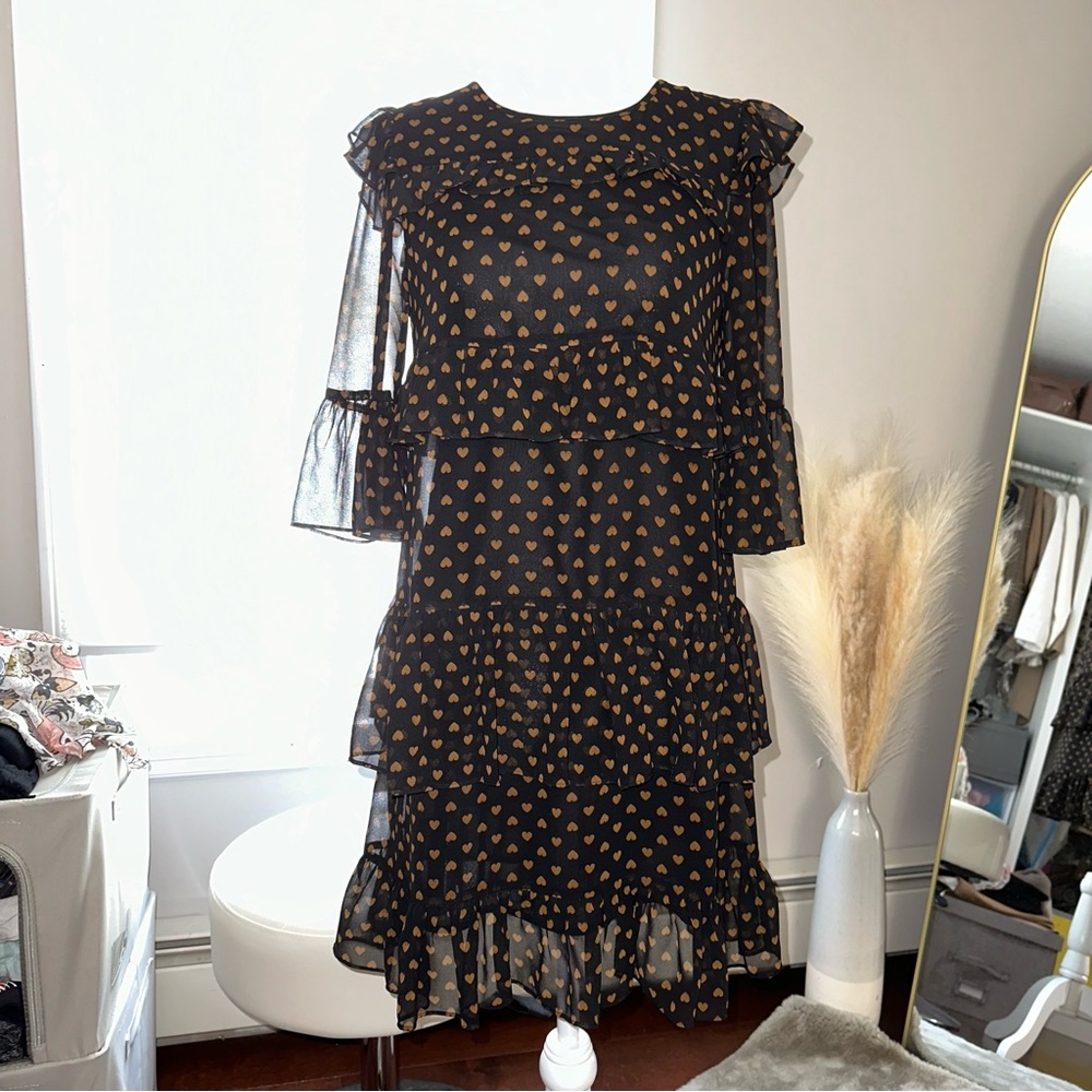 Madewell Heart Print Mid-Sleeve Ruffle Dress